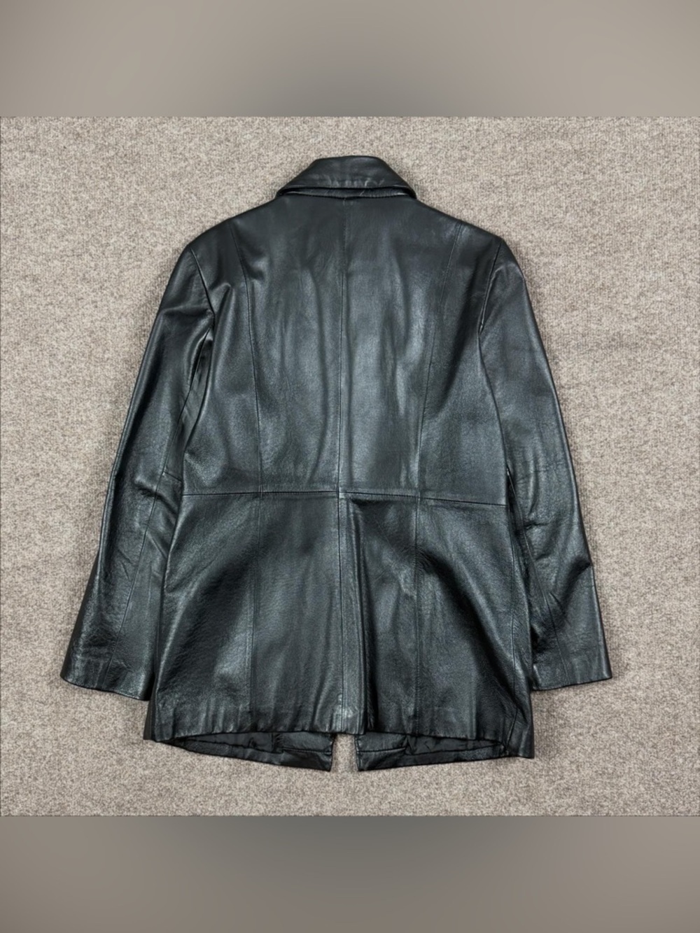 Vintage Sonoma Black Genuine Leather Button Front Blazer Jacket Womens M 90s Y2K - Picture 3 of 10